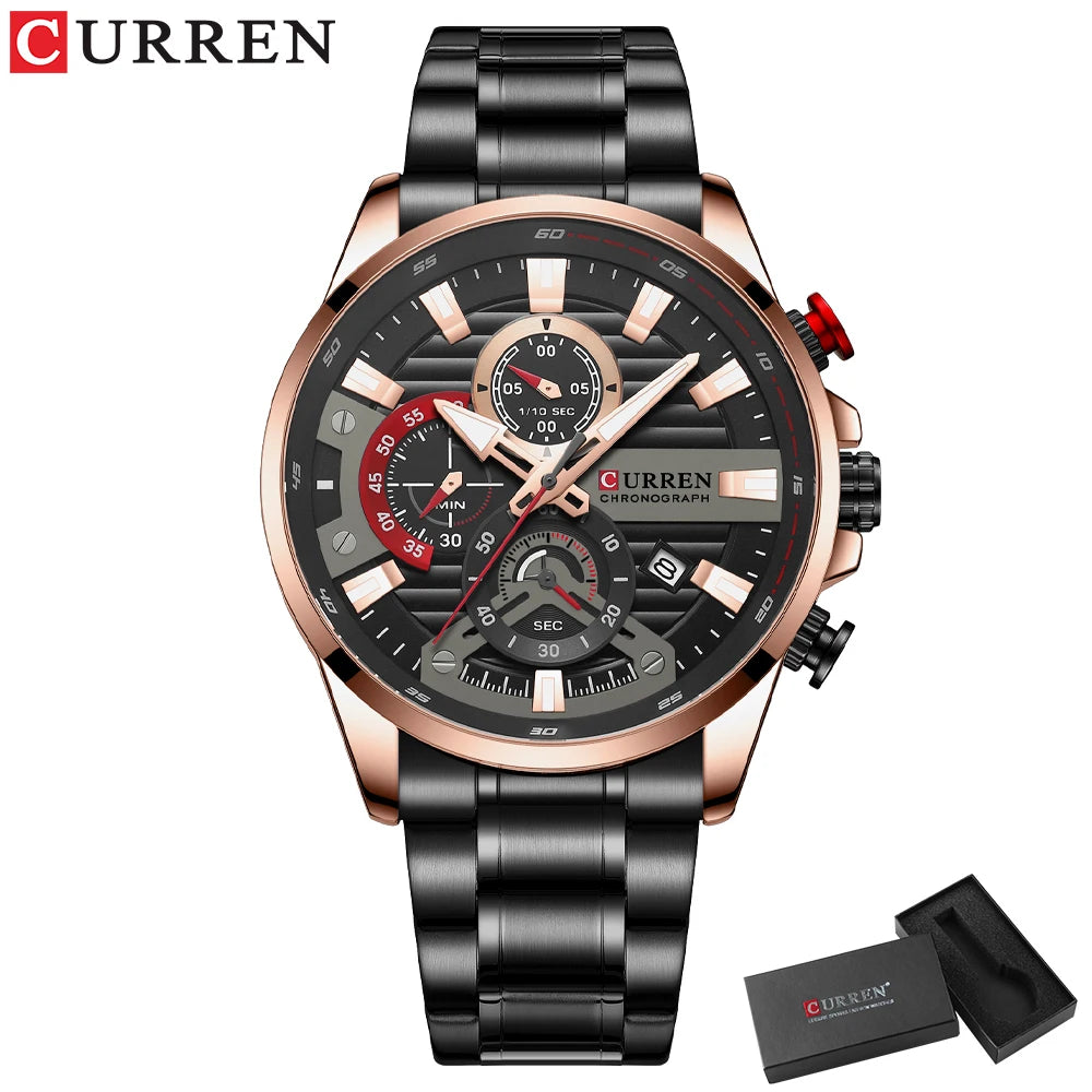 CURREN New Blue Multi Function Quartz Watches Sport Stainless Steel