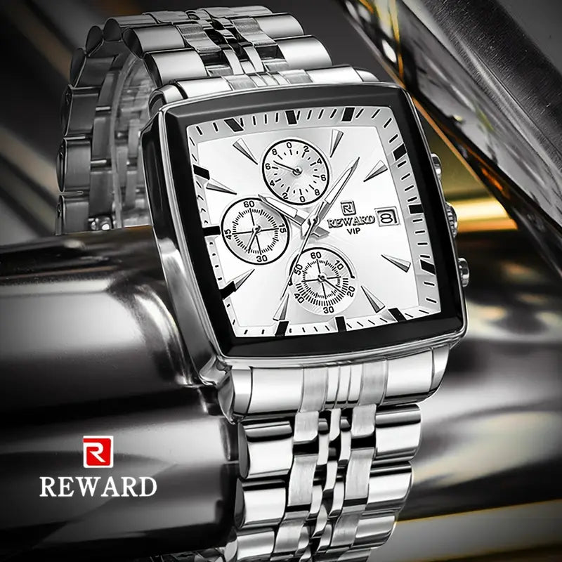 Luxury Golden And White Rectangular Men'S Watches Multifunctional Quartz Wristwatches with Luminous Hands, Perfect for Business