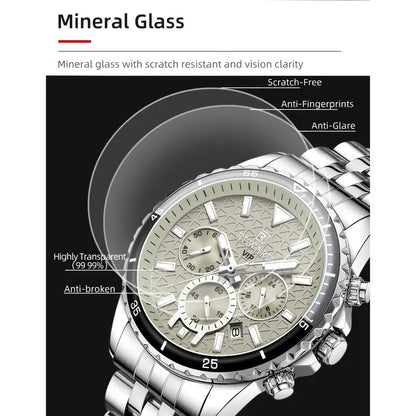 New REWARD Business Silvery Gray Quartz Watch Men Timing Calendar Luminous hands Multi-functional Wristwatch High Quality Gift for Male Classic Design Stainless Steel Watch Band, REWARD